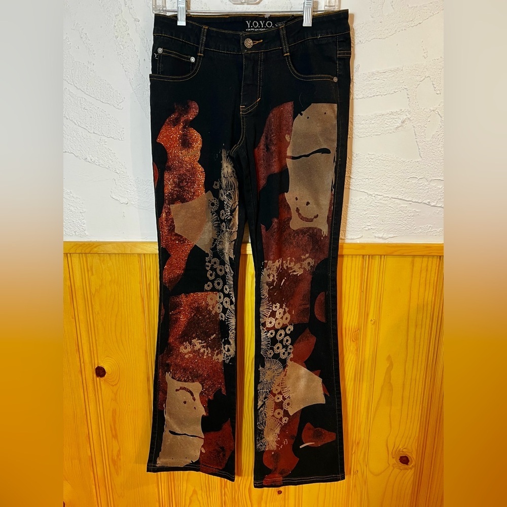 Vintage Y2K Y.O.Y.O. Black Abstract Design Jeans Sz-7